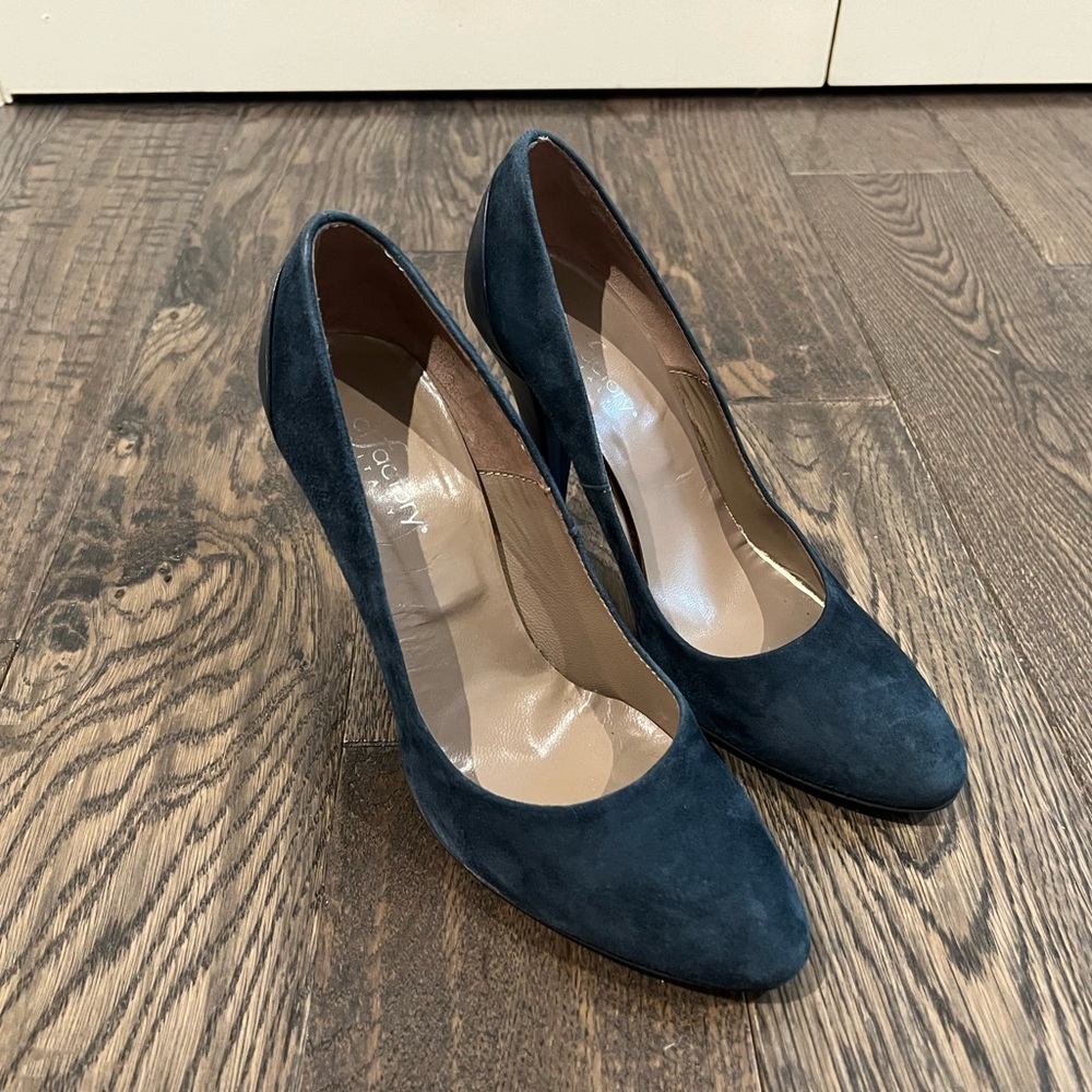 Navy Blue Suede High Heel Shoes, Made In Italy, Size 40
